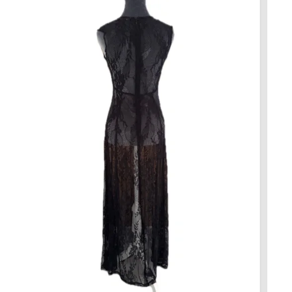 Vintage Forever 21 Low Cut Plunge Neck Line Lace Maxi Dress Sz S - Picture 2 of 5